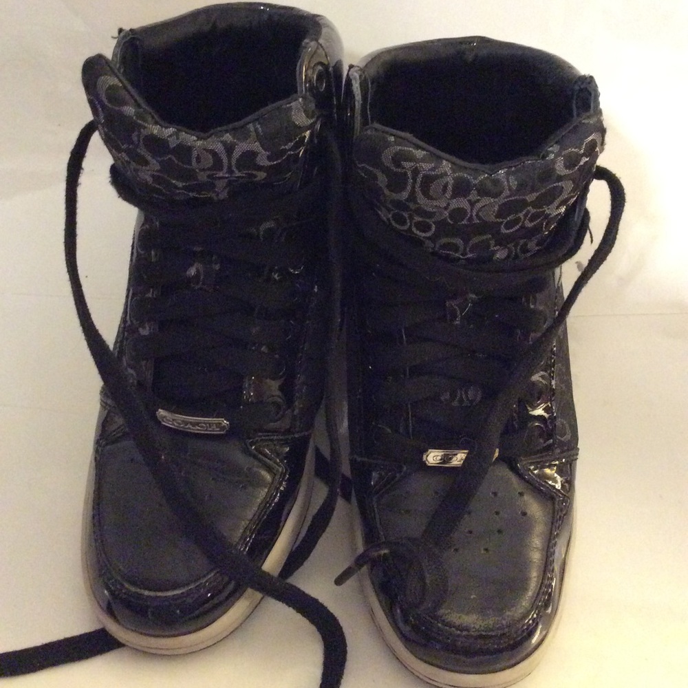 Black high top sneakers tone on tone Coach